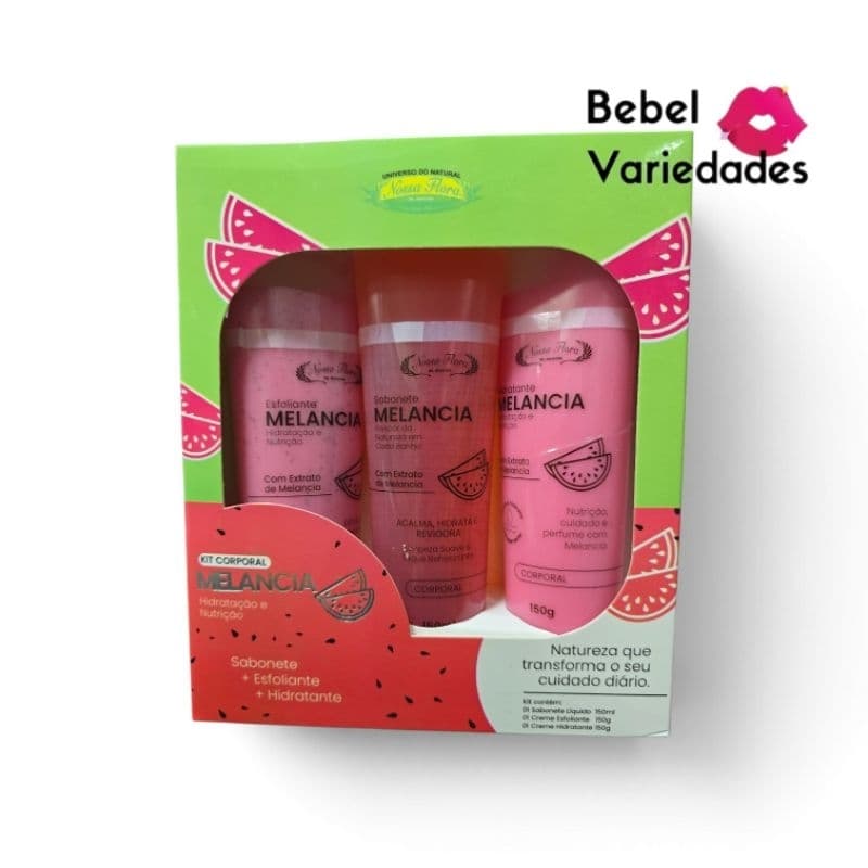 Kit Corporal Melancia Nossa Flora - Sabonete + Esfoliante + Hidratante Cuidados com a Pele