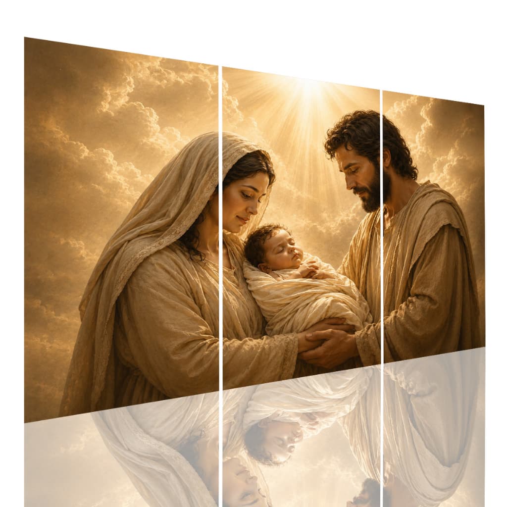 Trio Quadro Decorativo 3 Pçs Sagrada Família Religioso Premium Sala Estar Quarto Decoração