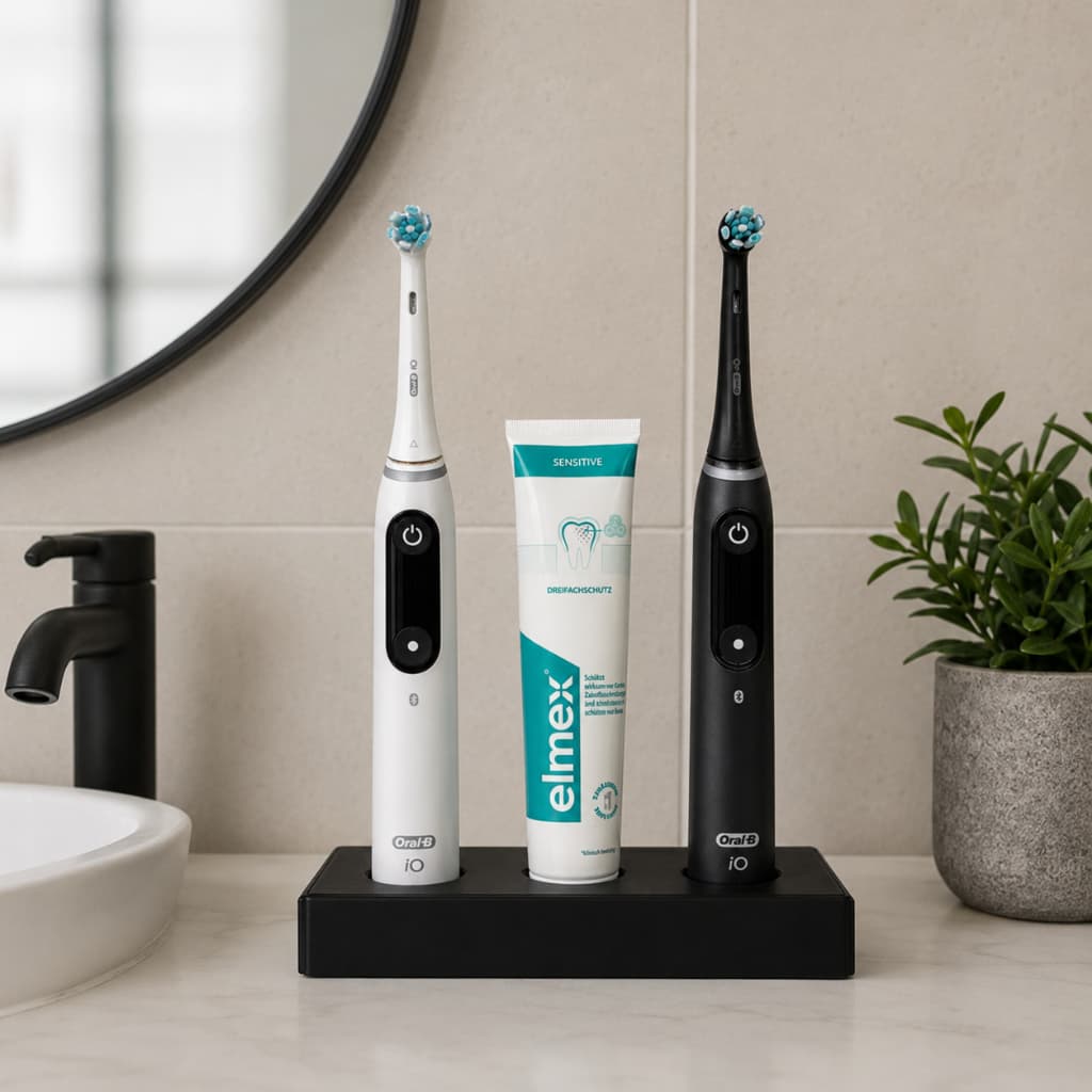 Suporte Escova Oral-B iO Organizador Porta Escovas e Creme Dental Preto e Branco 3 Nichos