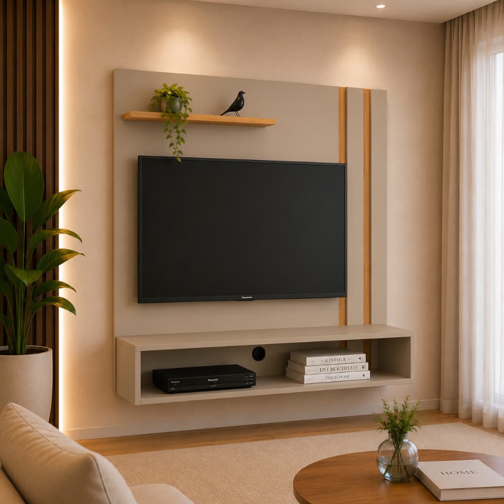Painel Tv Smart 32" Slim Prateleira Suspensa Nicho Passa-Fio Decoração Moderna Sala Estar Quarto