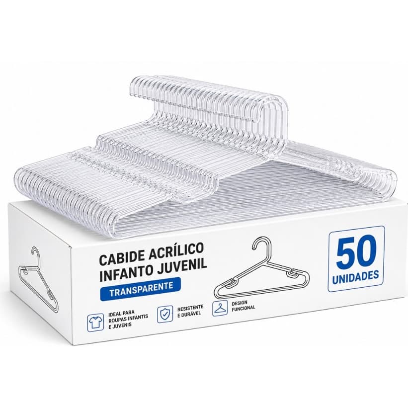 Cabides Infanto Juvenil Acrílico caixa com 50 Unidades 33 cm