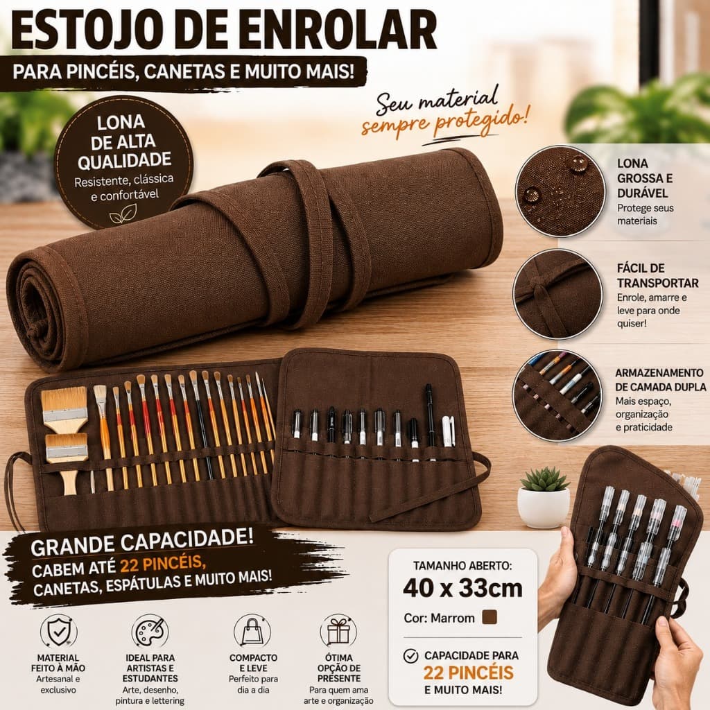 Estojo case porta pinceis pincel para pintura maquiagem Lona