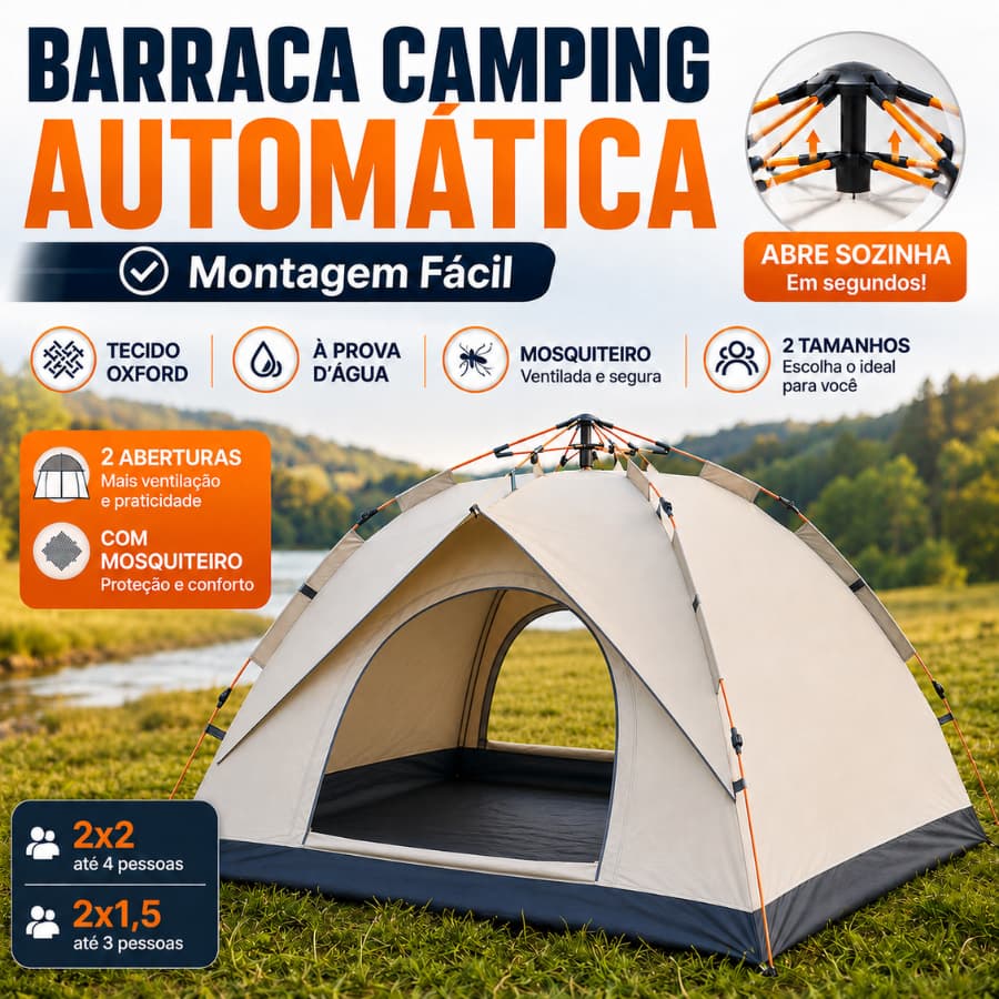 Barraca de Camping 3-4 Pessoas Prova d'água Barraca Acampamento Automático
