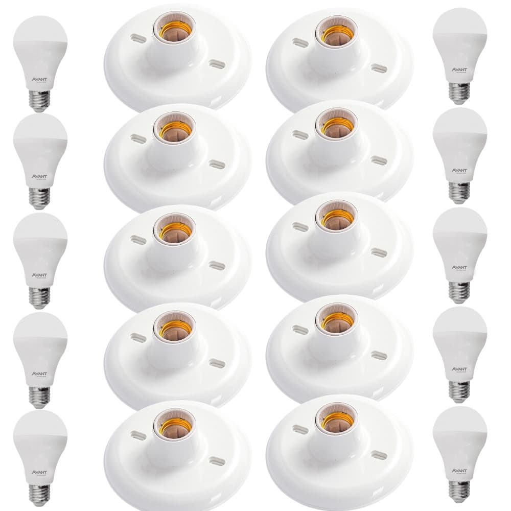 Kit 10 Plafon Plafonier Branco Bocal E27 + 10 Lâmpada Led 9w Branco Frio