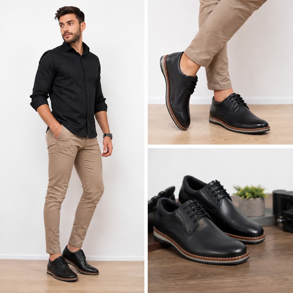 Sapato casual social masculino preto modelo amarrar