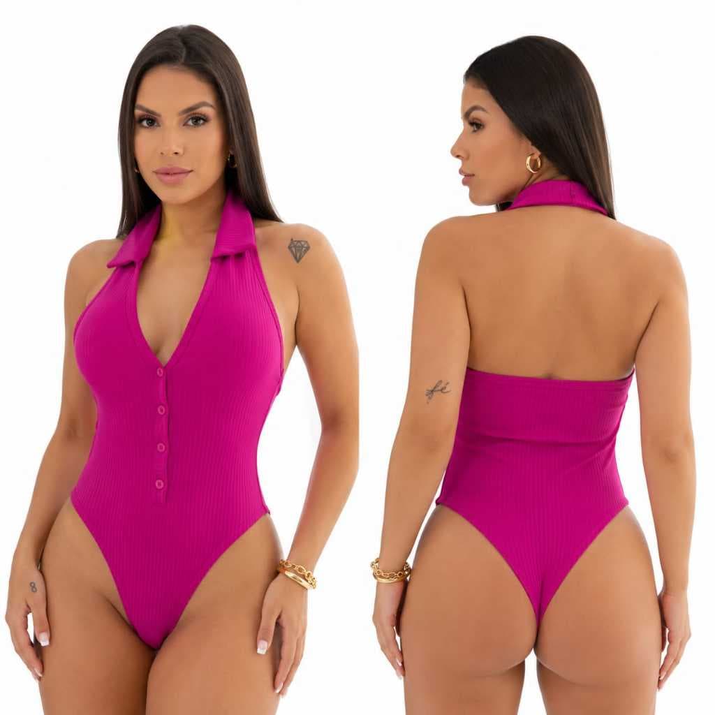 Body Premium Canelado Tecido Anarruga Gola Polo Costas Nua Lançamento