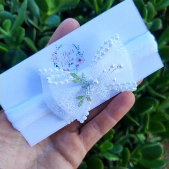 Tiara de Meia de Seda para Batizado | Faixinha Bebê com Pérolas  | tiara luxo baby