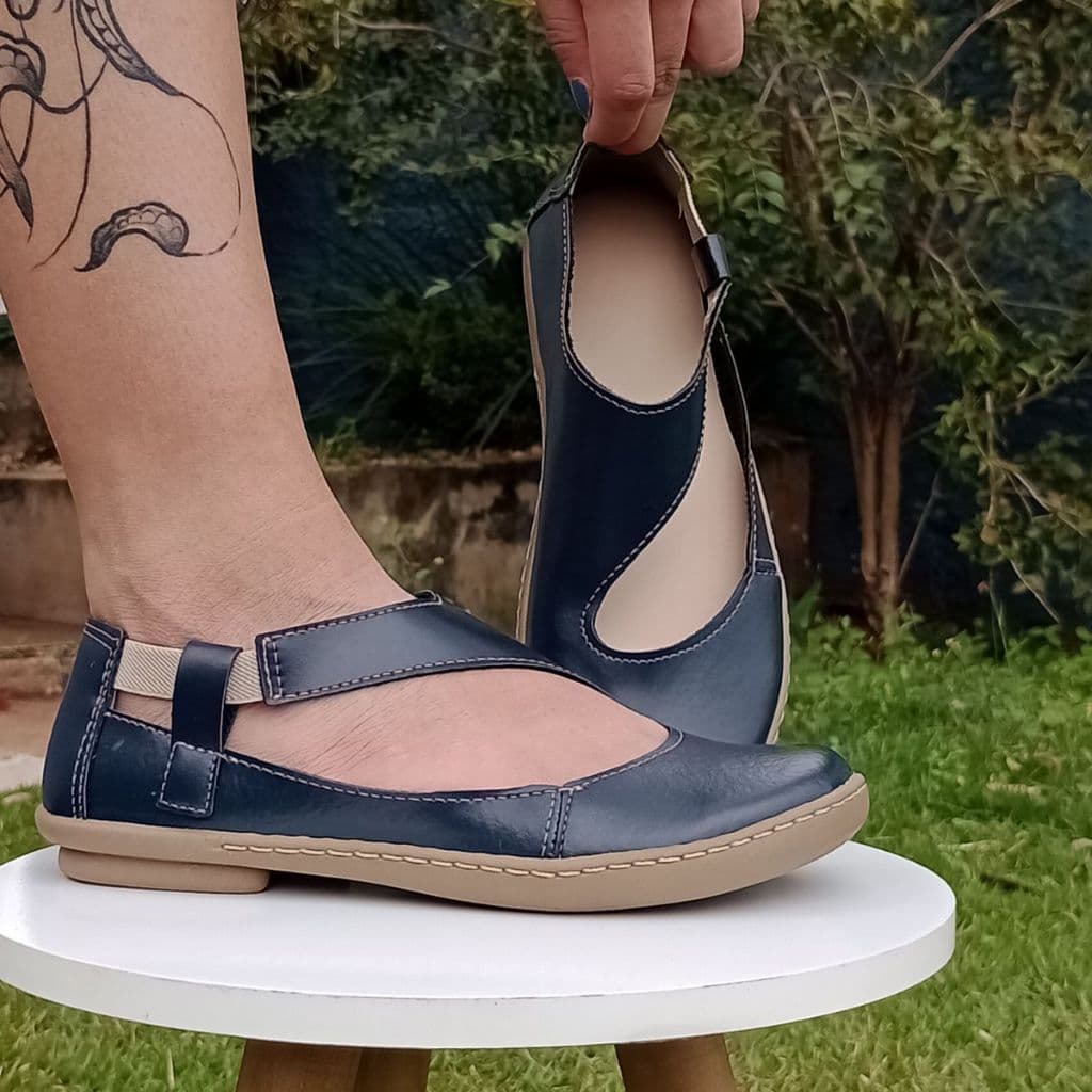 Sapatilha Feminina Azul Escuro Confortavel Boneca Casual Retro