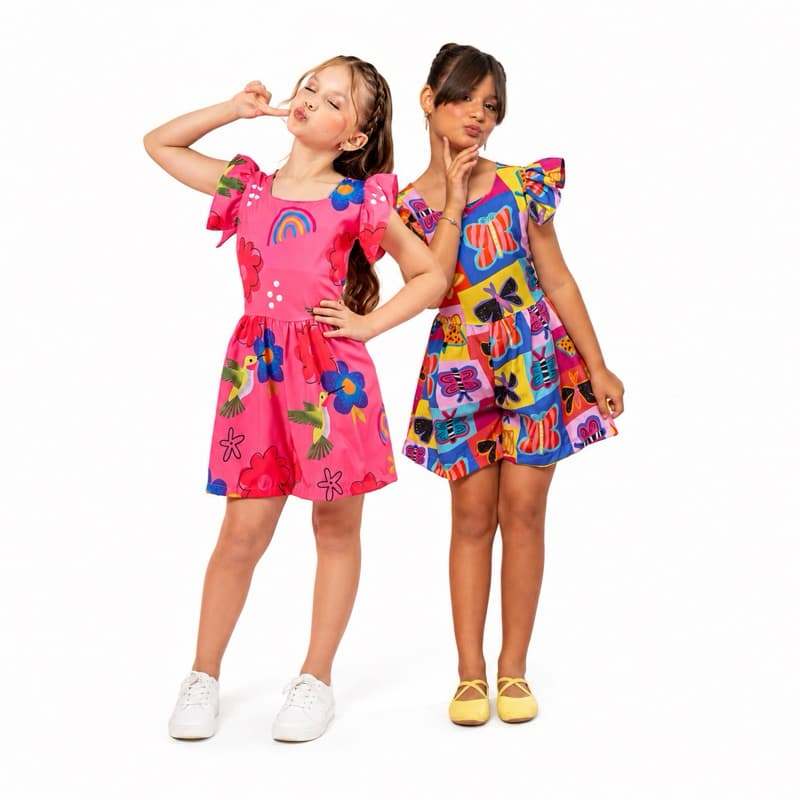 Macaquinho Ágata Pink Infantil Juvenil | Roupa de Menina 4, 6 , 8 , 10 , 12 e 14 Anos Primavera/Verão