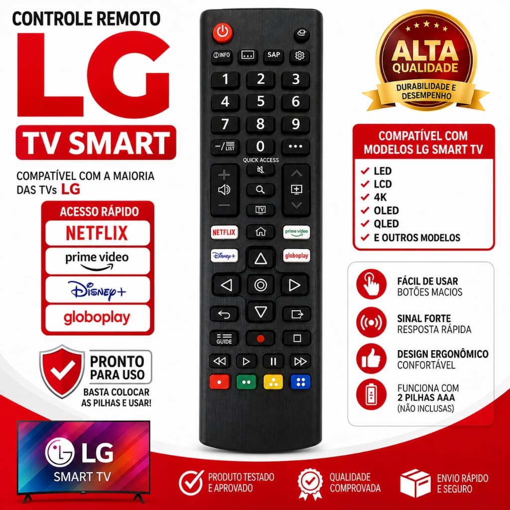 Controle Remoto TV LG Smart Compatível Netflix Prime Video Disney+ Globoplay LG Channels