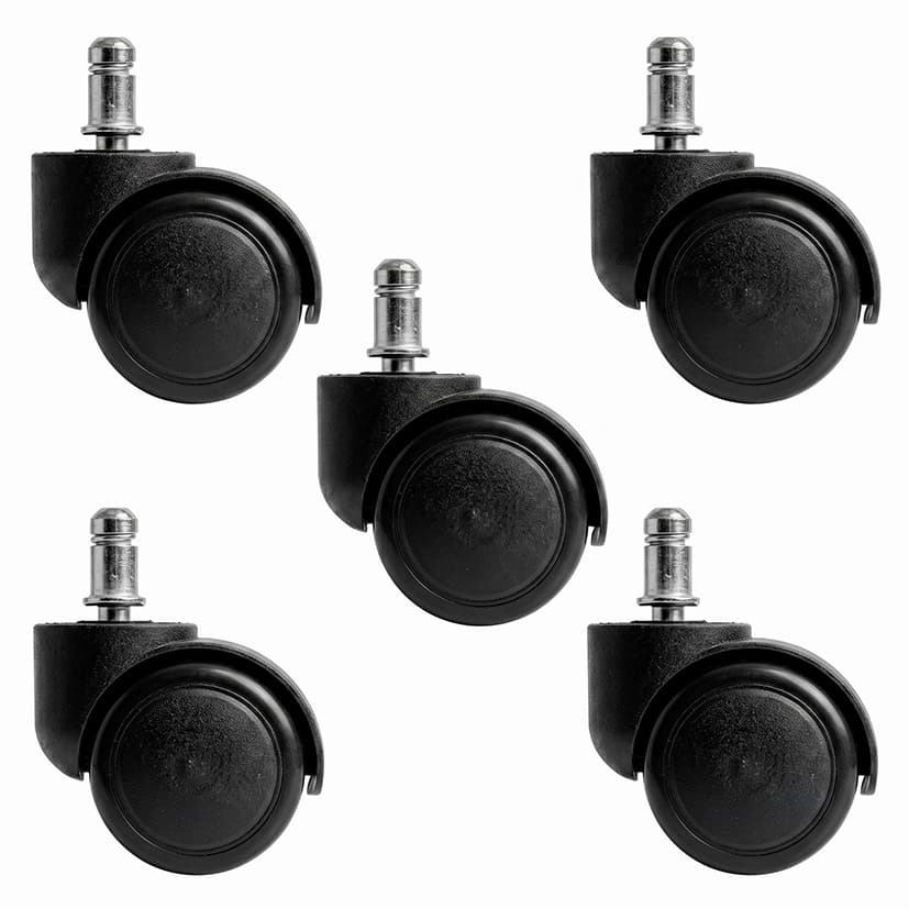 Kit 5 Rodízios Rodinhas Para Cadeira de Escritório Gamer Anti-Risco e Ruído Com Pino 11mm Giratória Universal