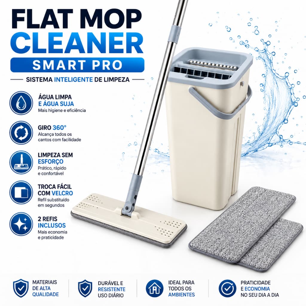 Esfregão Tipo Mop Balde Prático Refis Extras Sistema Centrífugo Inox Rotação 360 Graus Limpeza Eficiente