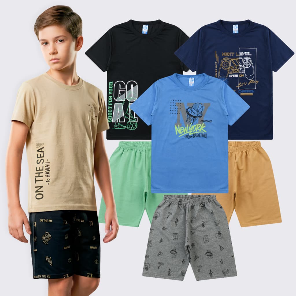 Kit 3 Conjunto Juvenil Masculino Menino Manga Tamanho 10 12 14 16