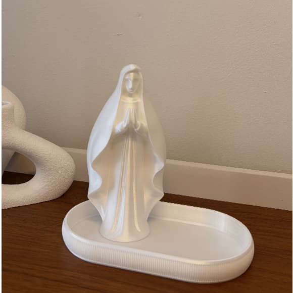 Kit Bandeja com Estátua Nossa Senhora Cantinho de Fé Decorativo Branco
