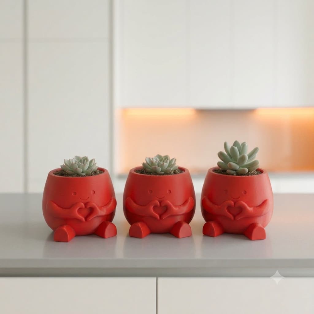 Vaso Fofo - Mãos de Coração - Para Suculenta Planta Artificial Natural Flores - Cachepô