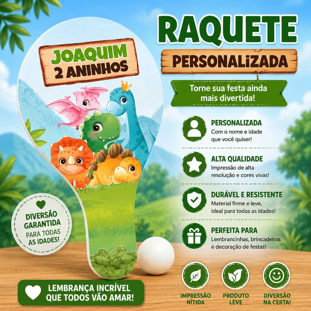 Raquetes Personalizada Dinossauro Dino Lembrancinha Para Aniversario