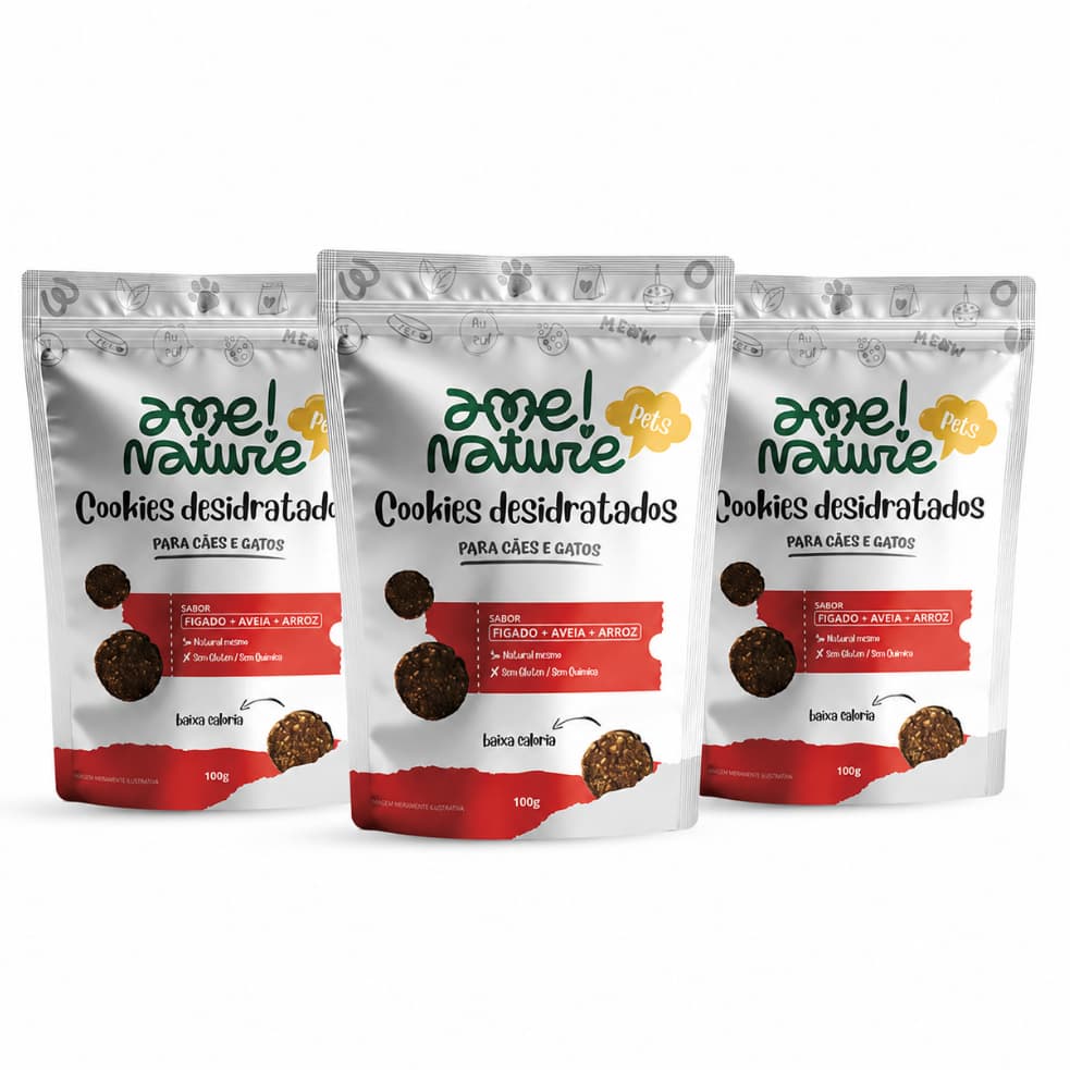 Kit com 3 Unidades Petisco Saudável para Cães e Gatos Natural Sabor FÍGADO Desidratado 100g cada
