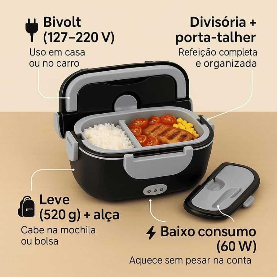 Marmiteira Elétrica ThermaVita™ Bivolt 110V/220V Térmica Portátil Para Aquecer Refeições