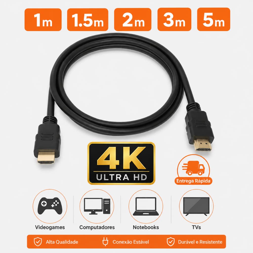 Cabo Hdmi 1.5 Metros Ultra Full Hd Alta Definição Para Tv 1080hd