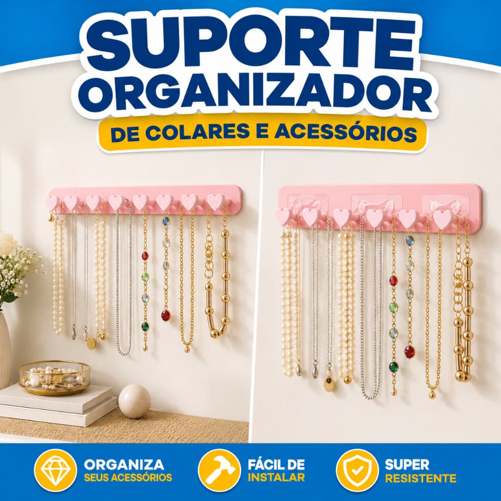 Organizador de Joias Para Pendurar Coração de Parede Expositor De Anéis Suporte para Colares Pulseiras Dupla face