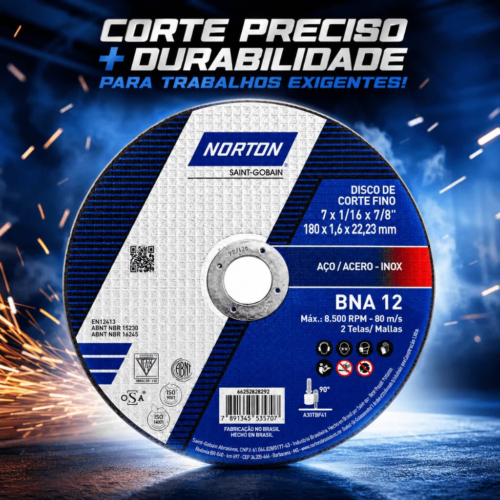Disco de Corte Fino Norton 7/8'' Alta Precisão para Metal e Inox