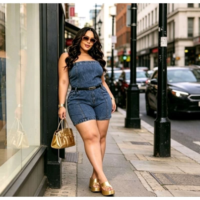 Macacão Plus Size Tomara Que Caia Jeans Feminino Exclusivo