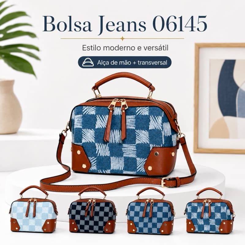 Bolsa Feminina Jeans 06145 Transversal com Alça de Mão Ajustável Estilo Casual Moderna