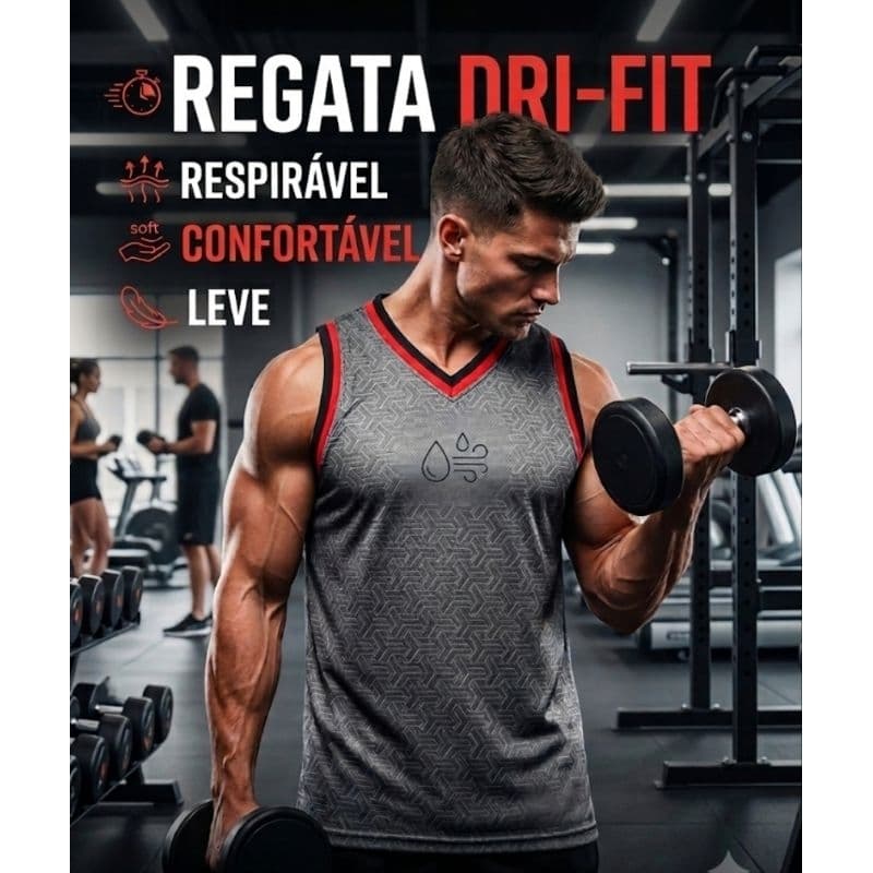 Regata Masculina esportiva dri-fit 3d para treinos e casual