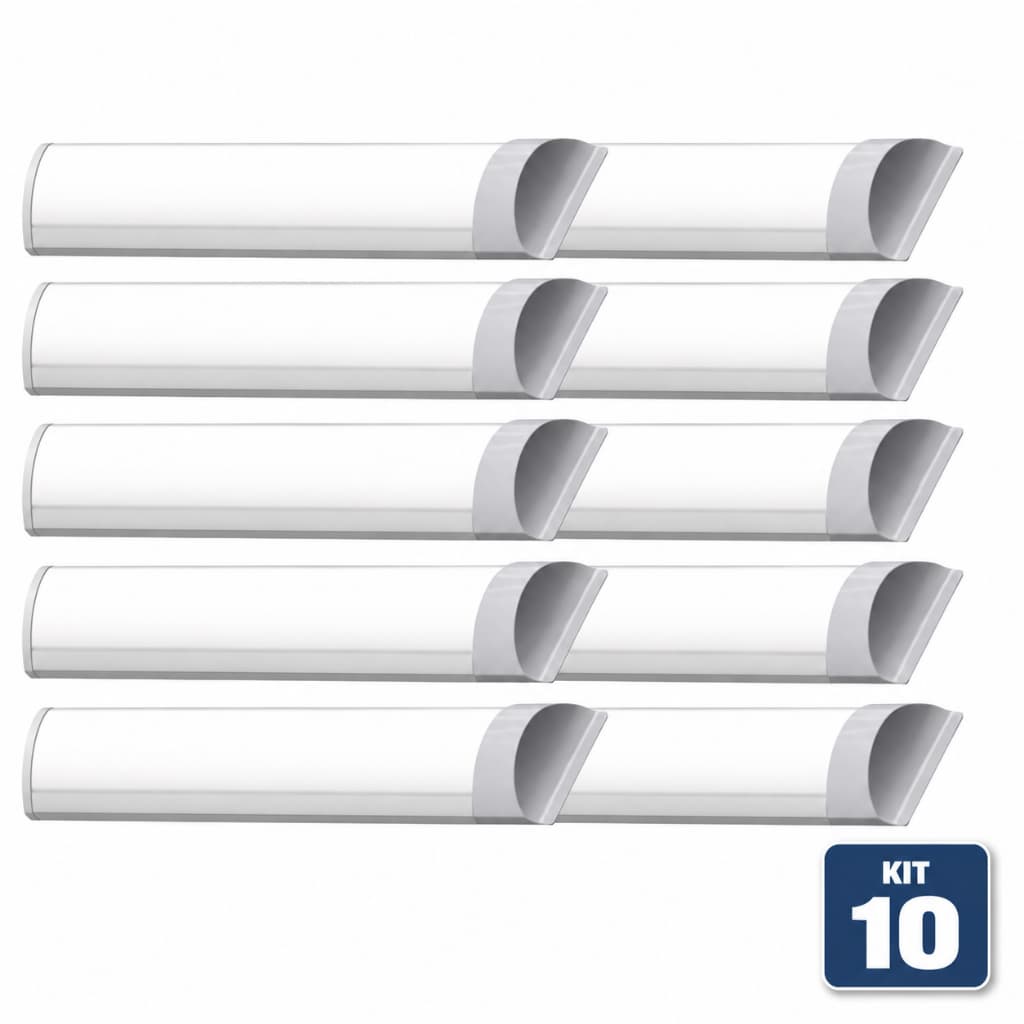Kit 10 Luminária Tubular Led Slim Branco Frio 1,2m 40w Lampada Bivolt DESS ENERGY