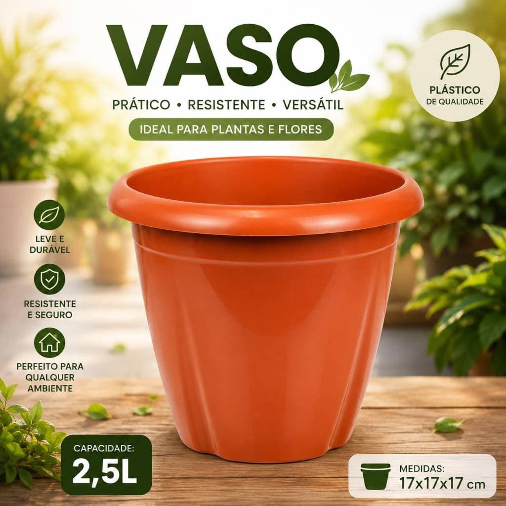 Kit Vasos Plástico Redondo 2,5L Terracota Para Flores Violetas Hortaliças