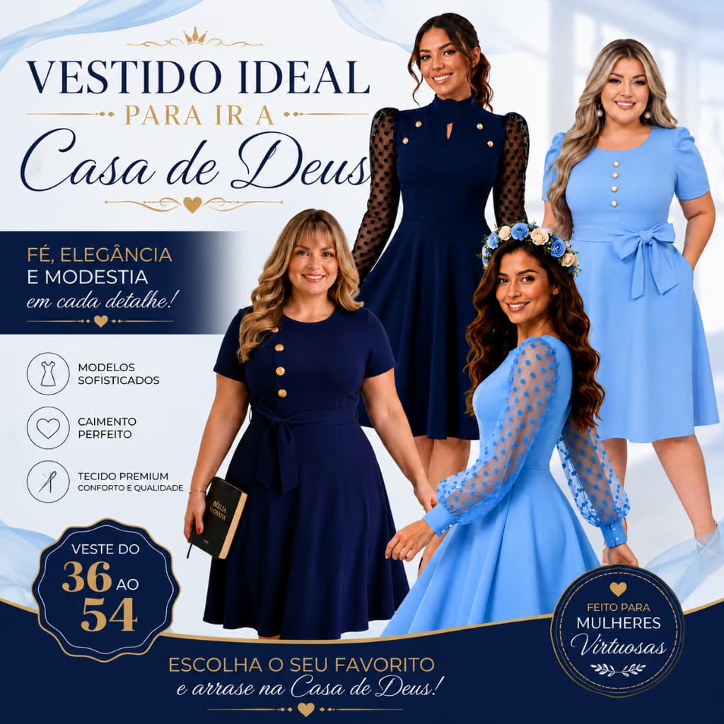 Vestido Social Evangélicos Plus Size Azul Moda Evangélica Atacado brás Promoção Midi Rodado Soltinho Tule Renda