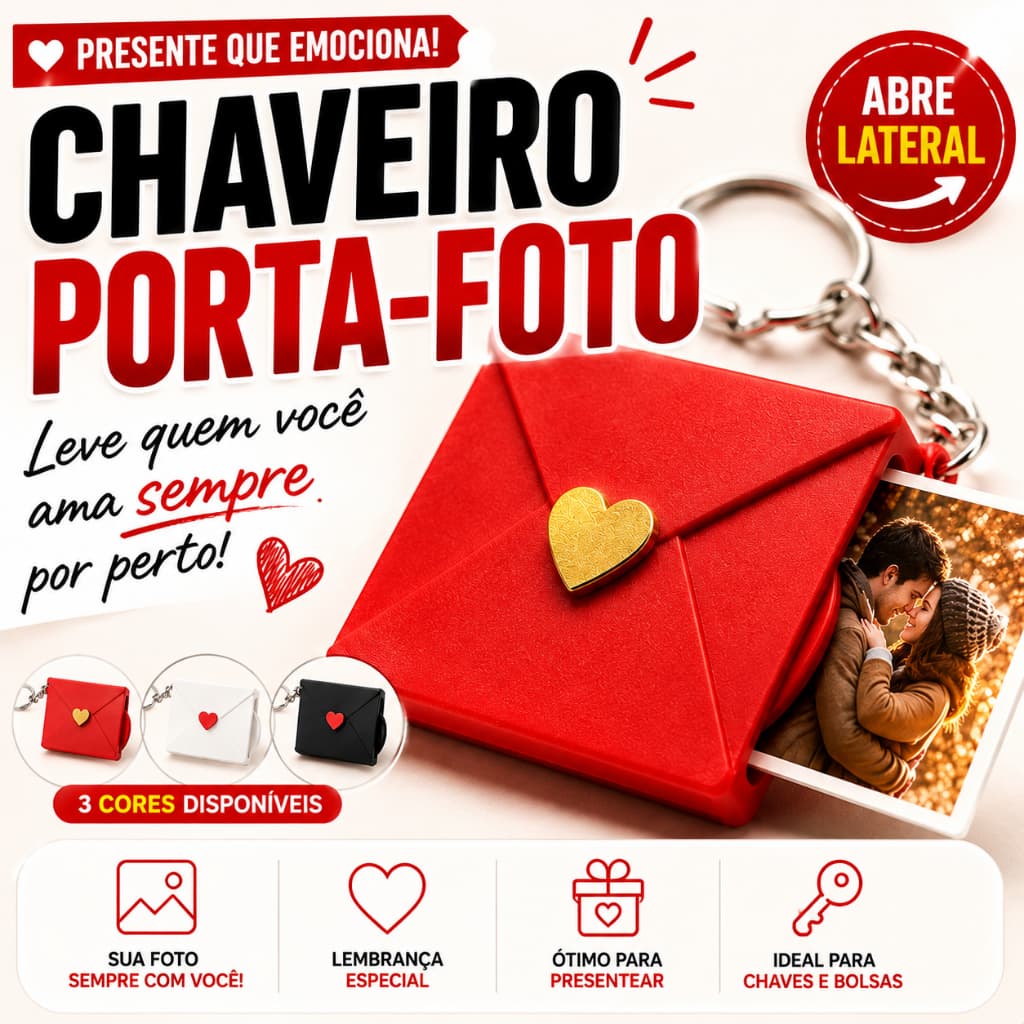 Chaveiro Porta Foto Personalizado Envelope Coração Presente Criativo e Lembrança Especial