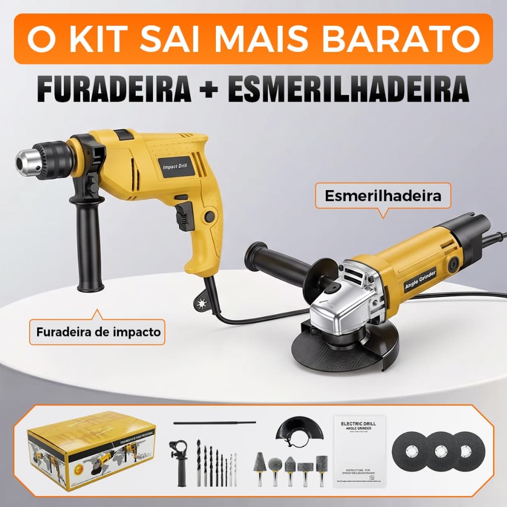 Drill / Screwdriver and Sander / Angle Grinder Kit with and Case