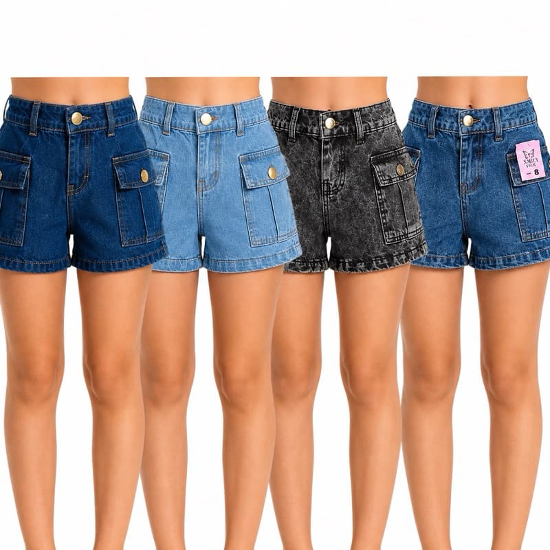 🔥 SHORT CARGO JEANS INFANTIL & JUVENIL | MODA FEMININA | TAM 2 AO 16 🔥