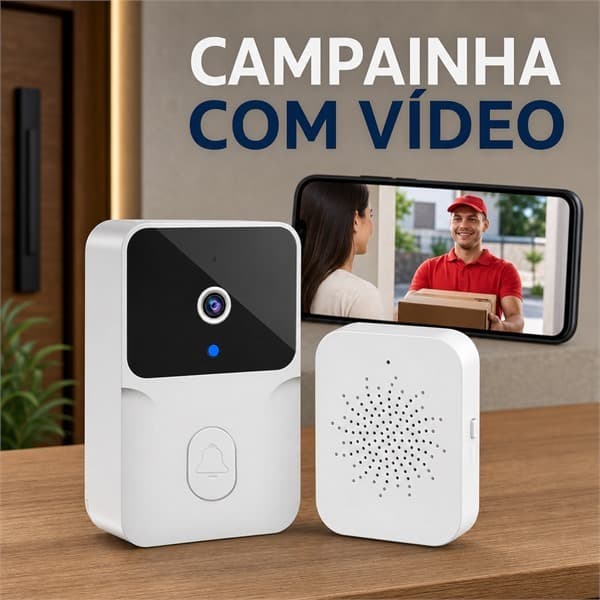 Campainha Inteligente com Câmera de Vídeo e Receptor Interno sem Fio, Aviso Sonoro para a Porta, Casa e Apartamento