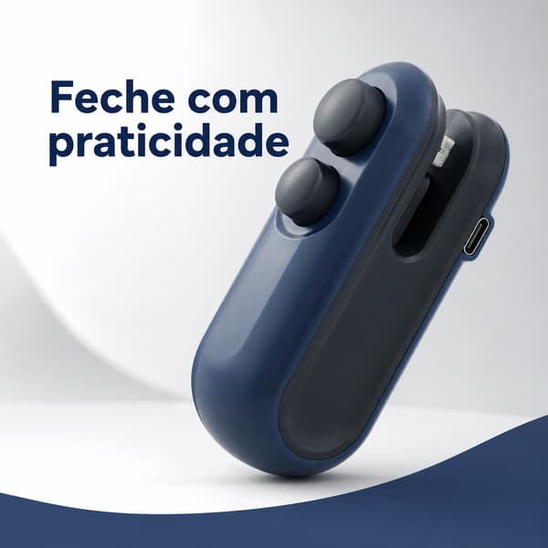 Mini Seladora Portátil Recarregável para Sacos Plásticos com Cortador Integrado, Fechamento Prático e Entrada USB-C