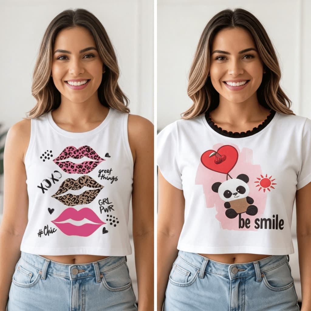 Blusa Cropped Feminina T-Shirt Algodão Estampada Variadas Modinha Verão Regatinha baby look