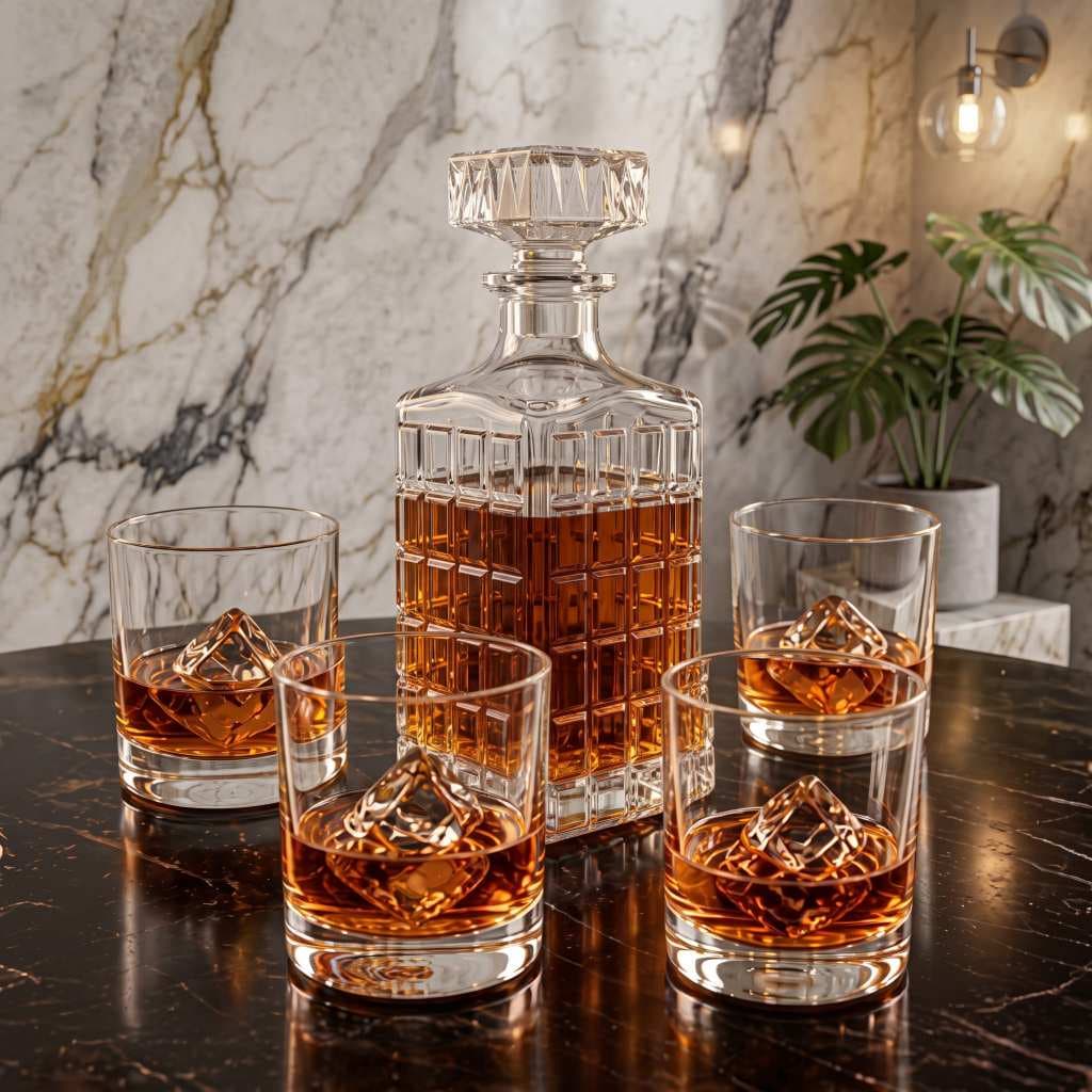 Kit Garrafa Whisky 1 Litro + 4 Copos de Vidro 290ml Premium Presente Dia Dos Pais Bar ENVIO IMEDIATO
