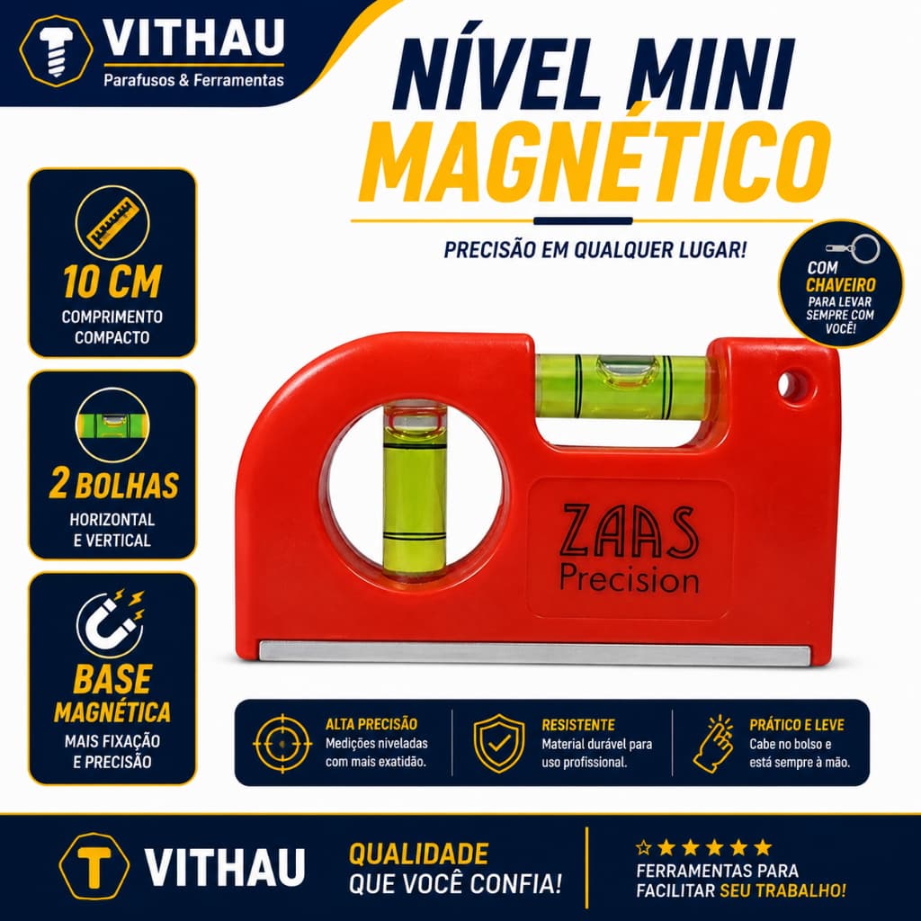 Nível Mini Magnético 10cm com 2 Bolhas Base com Ímã Nível de Bolso Compacto Precisão Construção Ferramentas