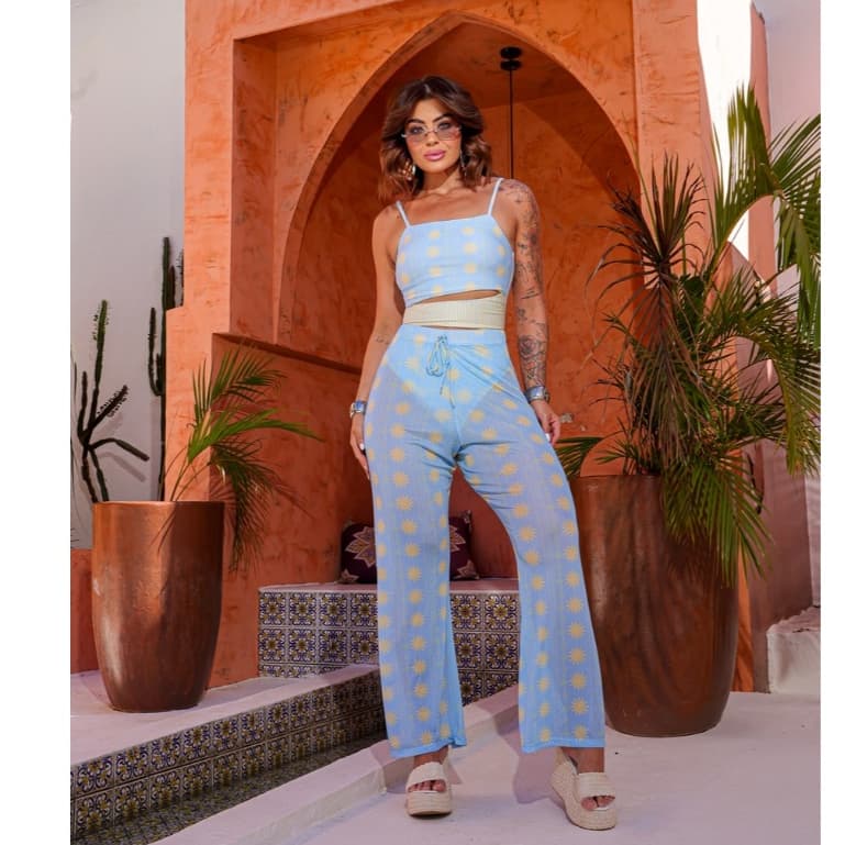 Saída de Praia Calça Pantalona – Tule Estampado de Céu&Sol