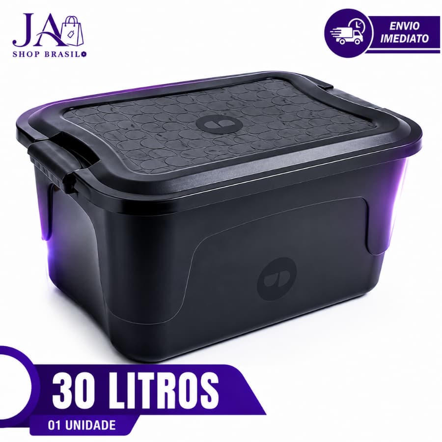 Caixa Plástica Organizadora 30L com Tampa e Trava – Resistente, Grande e Multiuso