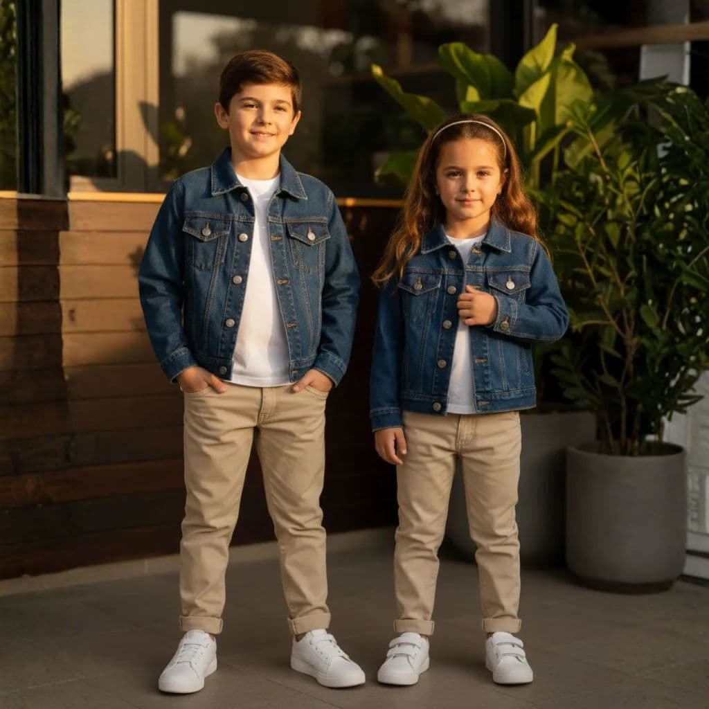 Jaqueta Jeans Infantil Unissex 1 ao 16 Anos com Elastano Confortável Moderna Resistente Premium