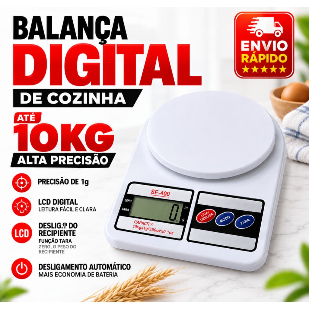 Balança Digital Cozinha 10kg Alta Precisão Eletrônica Dieta Nutrição LCD Portátil