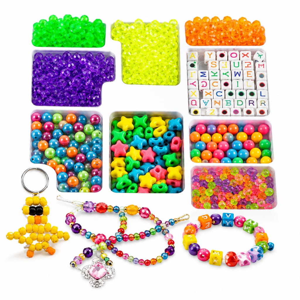 Kit Completo Miçangas Infantil Com Letras Contas Coloridas Para Fazer Pulseiras Colares Chaveiro Bijuterias Brinquedo Ed
