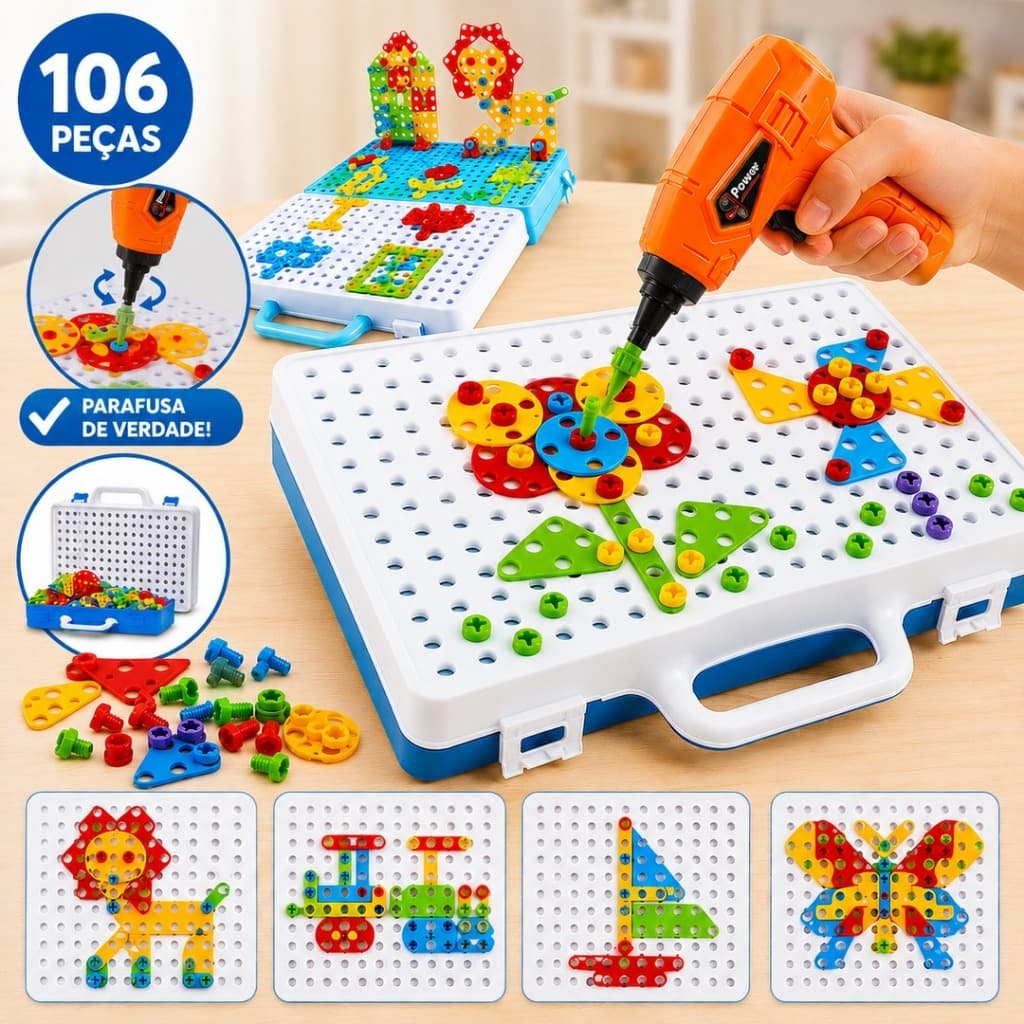 Brinquedo Educativo Parafusadeira Ferramenta Monta Monta Engrenagem Engenheiro Construtor 106/98 peças