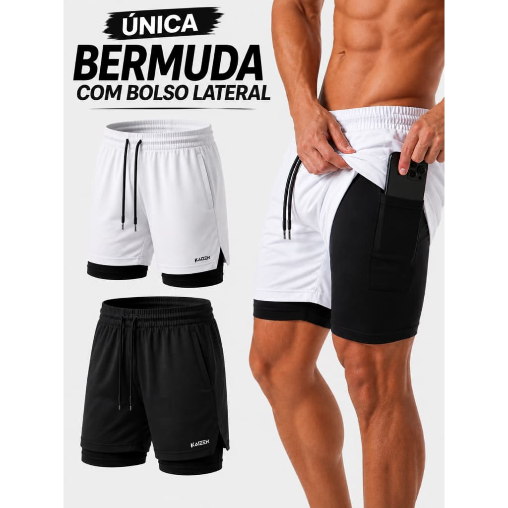 Bermuda 2 em 1 dri fit  masculina com compresao