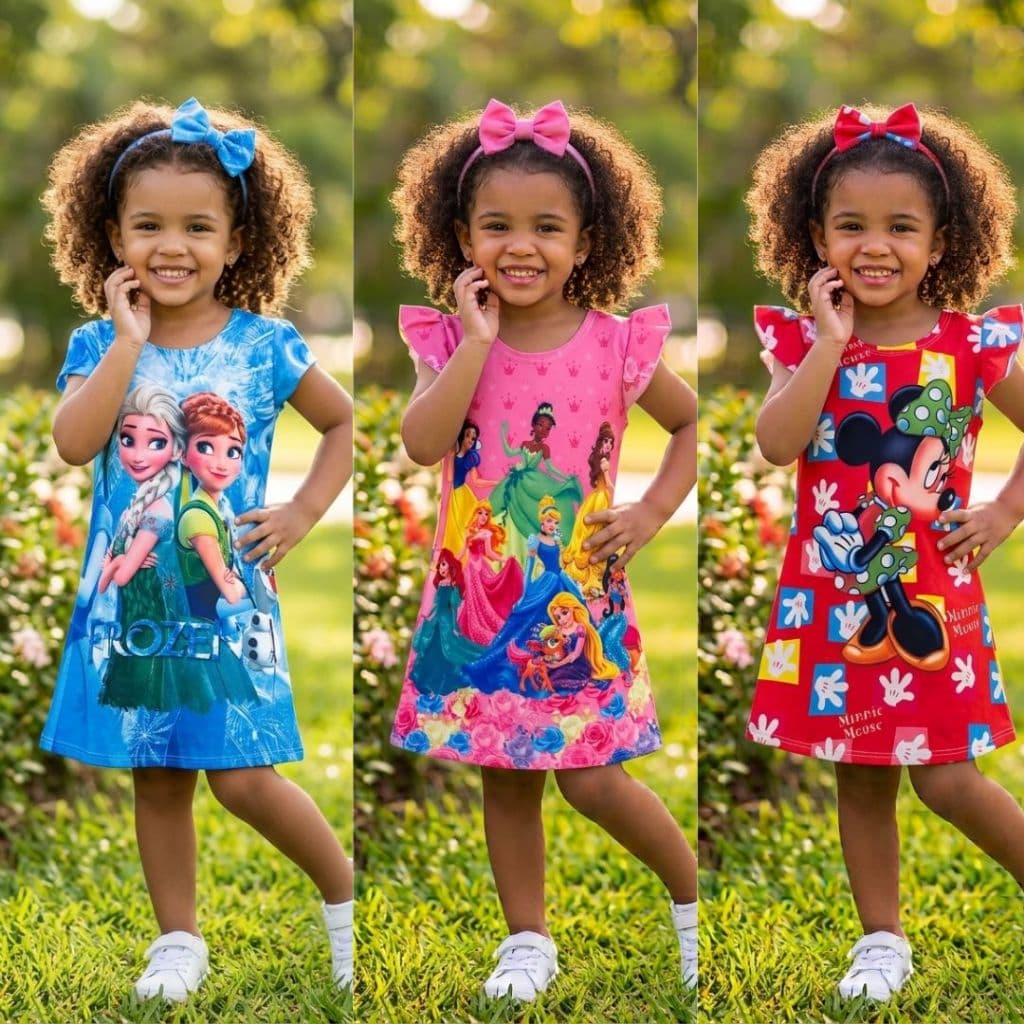 Kit 3 Peças de Vestido Infantil Menina Verão Feminino look casual Infantil feminina criança