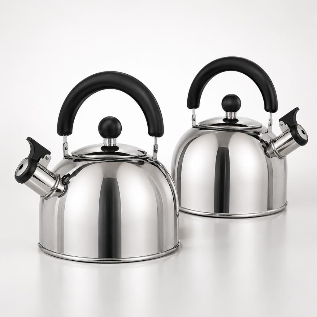 Kit 2 Chaleira Inox 2L com Apito para Fogão Gás Indução Elétrico Café Chá Ferve Rápido Luxo Prata 2 Litros