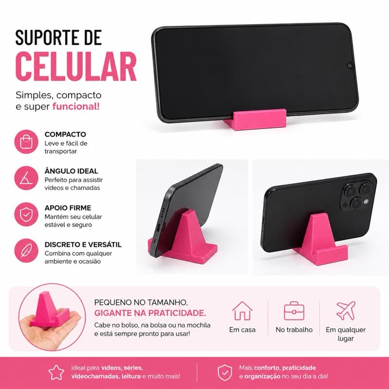 Suporte Celular Compacto – Portátil para Vídeos, Séries e Chamadas