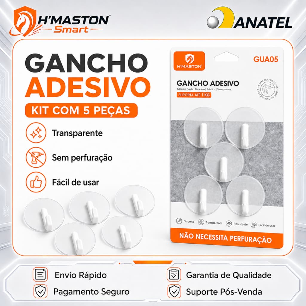 H'Maston GUA05 Kit 5 Peças Gancho De Parede Adesivo Gancho Adesivo Parede Adesivo Para Suporte De Banheiro